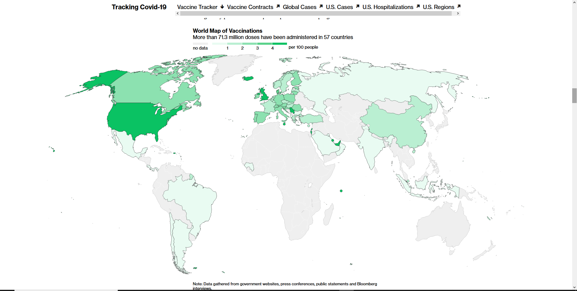 mapa do mundo com informações sobre vacinação contra a covid-19