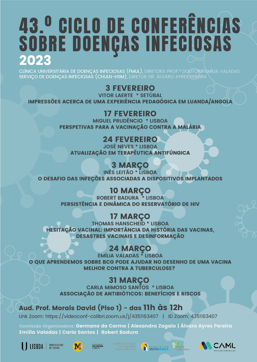 cartaz da 43ª edição do ciclo de conferências de doenças infecciosas 