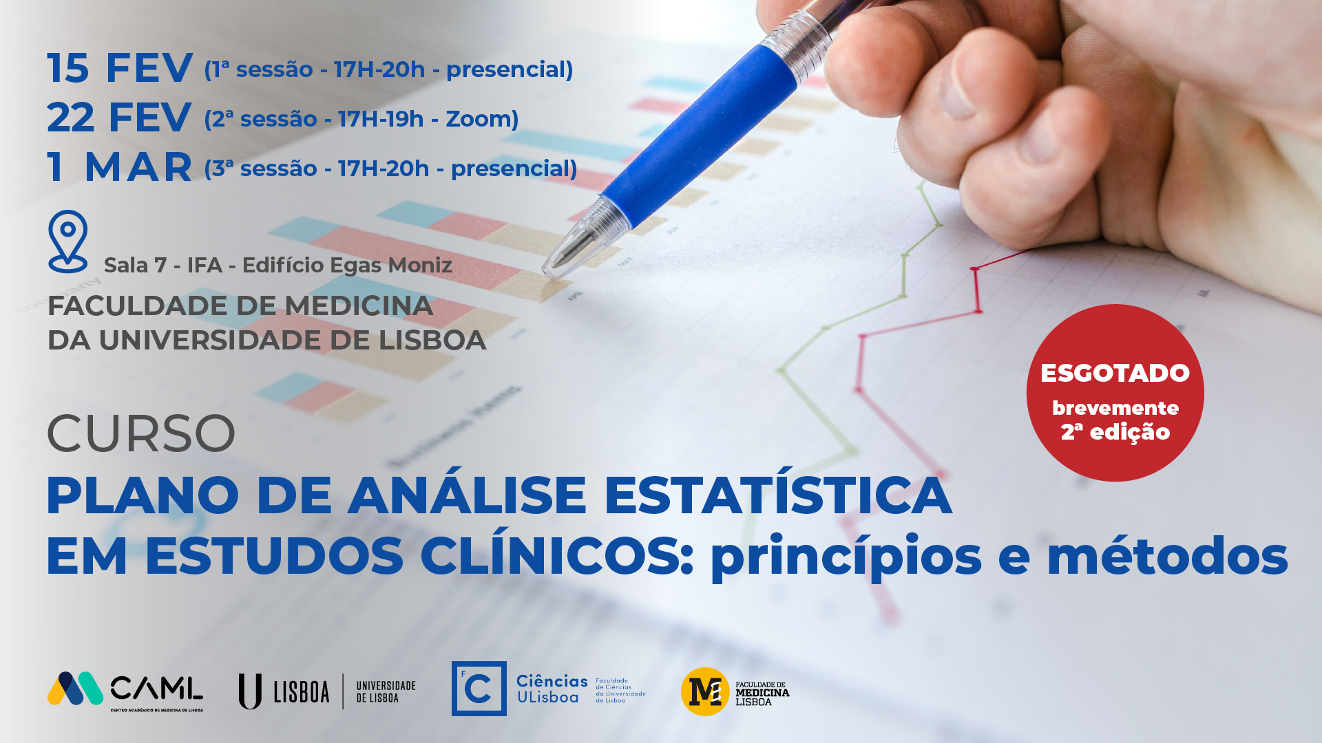 cartaz de curso análise estatística e estudos clínicos