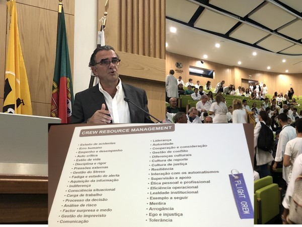 Comandante Armindo Martins fala à Plateia, na Aula Magna da FMUL, 2019