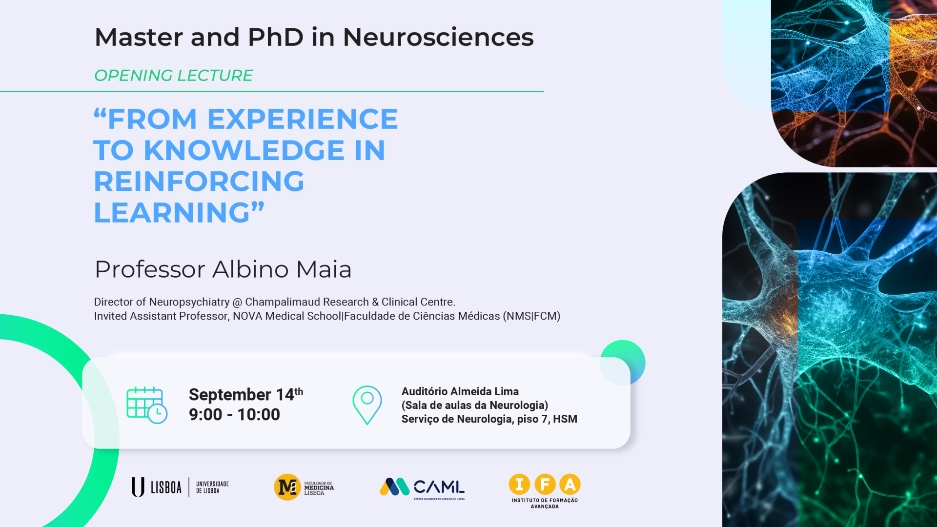 infografia opening lecture para mestrado e phd em neurociências